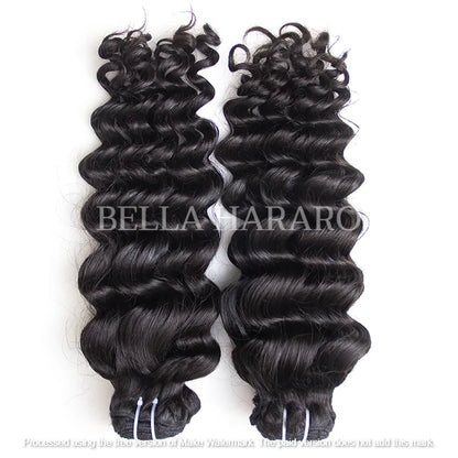 2 Bundles Deal Weft Single Drawn Deep Wave Human Hair In Natural Black Color (Pack Of 2 Bundles)