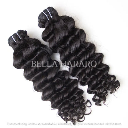 2 Bundles Deal Weft Single Drawn Deep Wave Human Hair In Natural Black Color (Pack Of 2 Bundles)