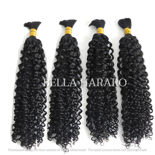 4 Bundles Deal Raw Unprocessed Temple Loose Curly Bulk Hair In Natural Black Color (Pack Of 4)