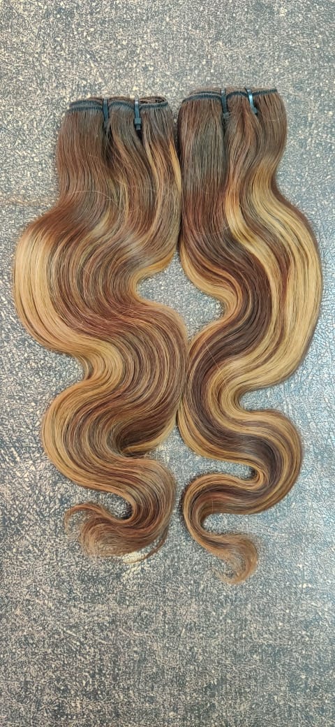 2 Bundles Deal Raw Unprocessed Temple Body wave Hair in #4/27 & #6/27 Streak highlight color (Pack of 2)