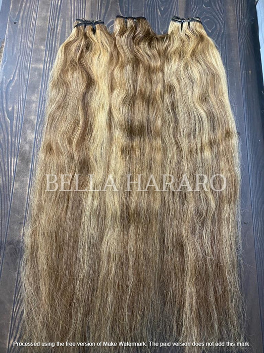 3 Bundle Deal Raw Unprocessed Wavy Human Hair In Blonde Highlight Color (Pack Of 3 Bundles )