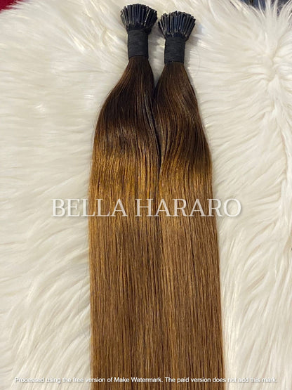 Keratin Fusion I Tip Virgin Raw Unprocessed Temple Human Hair Extensions In Ombre 4/27 Color Pack Of 1