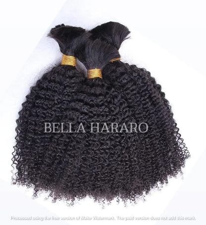 3 Bundles Deal Raw Unprocessed Temple Kinky Curly Bulk Hair In Natural Black Color (Pack Of 3)