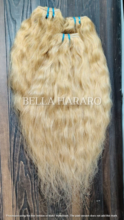 3 Bundle Deal Raw Unprocessed Human Hair In Blonde Color In Natural Wavy Hair Texture (Pack Of 3 Bundles)