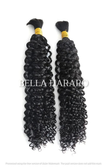 2 Bundles Deal Raw Unprocessed Temple Loose Curly Bulk Hair In Natural Black Color (Pack Of 2)