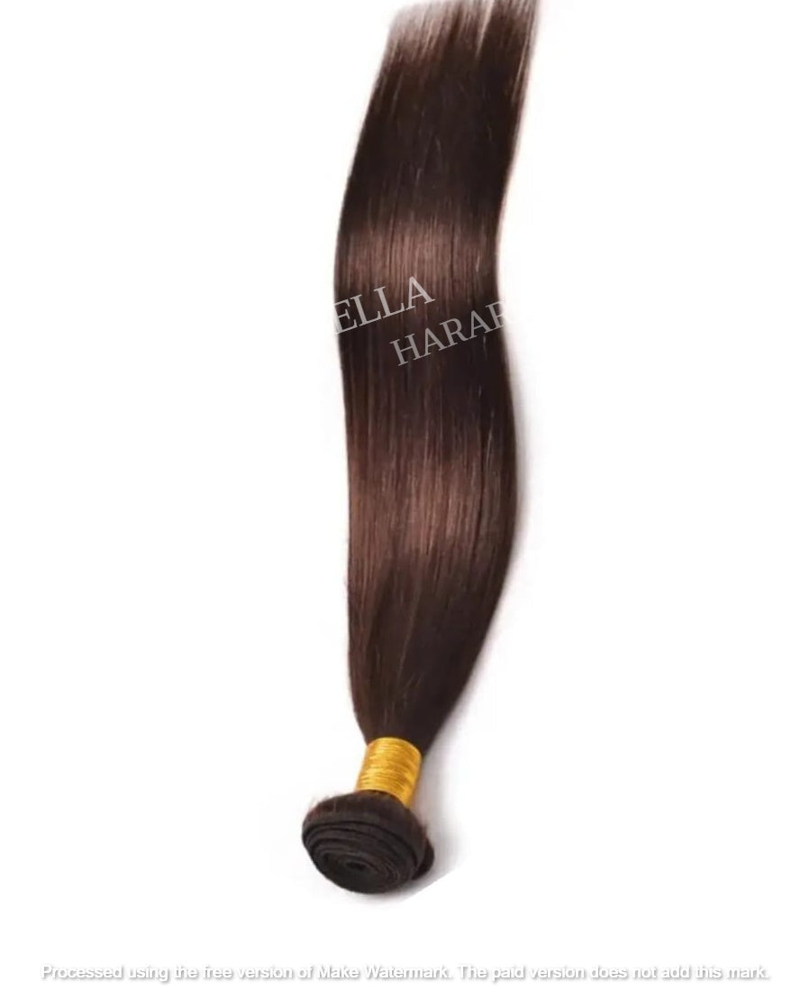 Straight Double Drawn Human Hair In #4 Brown Color (Pack Of 1 Bundle)