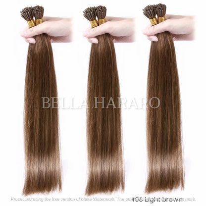 Keratin Fusion Tips Straight Classic I Tip Virgin Raw Unprocessed Temple Human Hair Extensions #6 Light Brown Color Pack  Of 1