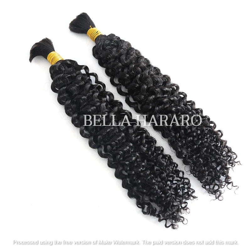 2 Bundles Deal Raw Unprocessed Temple Loose Curly Bulk Hair In Natural Black Color (Pack Of 2)