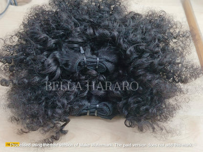 2 Bundles Deal Weft Single Drawn Afro Curly Human Hair In Natural Black And Brown Color (Pack Of 2 Bundles)