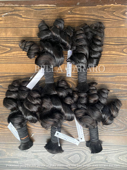 5 Bundle Deal Bulk Single Drawn Deep Curly Human Hair In Natural Black Color (Pack Of 5 Bundle)