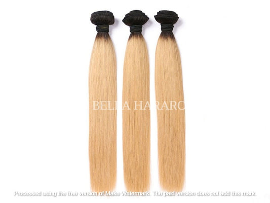 3 Bundle Deal Raw Unprocessed Straight Human Hair In #1B/27 Ombre Color (Pack Of 3 Bundles)