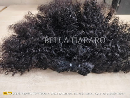 Raw Unprocessed Indian Hair Weft  In Single Drawn Afro Curly Texture  In Natural Black Color (Pack Of 1 Bundle)