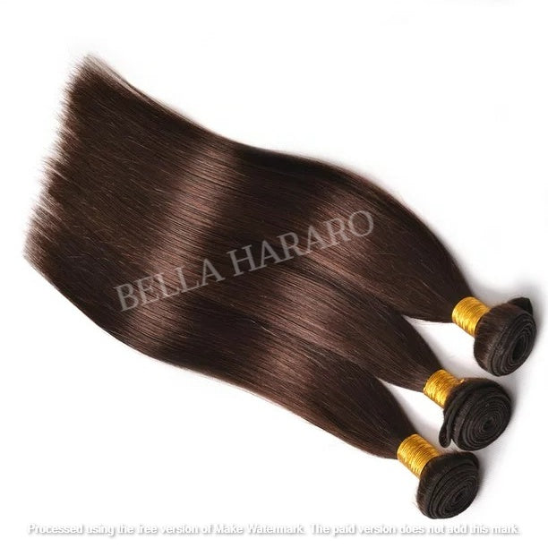 3 Bundle Deal Weft Double Drawn Straight Human Hair In #4 Brown Color (Pack Of 3 Bundle)