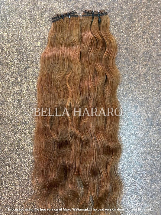 Raw Unprocessed Weft Single Drawn Wavy Texture Human Hair In #6 Light Chestnut Brown Color (Pack Of 2 Bundles)