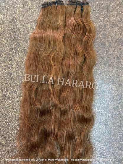 Raw Unprocessed Weft Single Drawn Wavy Texture Human Hair In #6 Light Chestnut Brown Color (Pack Of 2 Bundles)