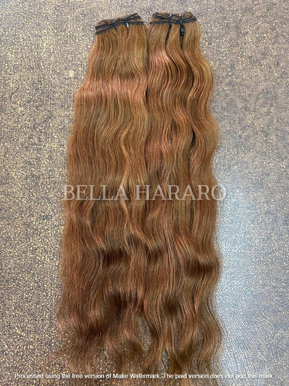 Raw Unprocessed Weft Single Drawn Wavy Texture Human Hair In #6 Light Chestnut Brown Color (Pack Of 2 Bundles)