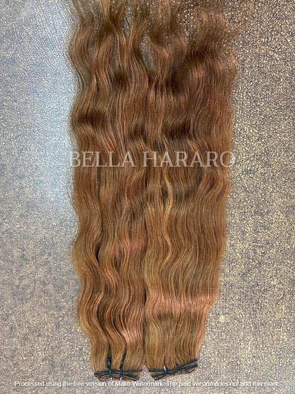 Raw Unprocessed Weft Single Drawn Wavy Texture Human Hair In #6 Light Chestnut Brown Color (Pack Of 2 Bundles)