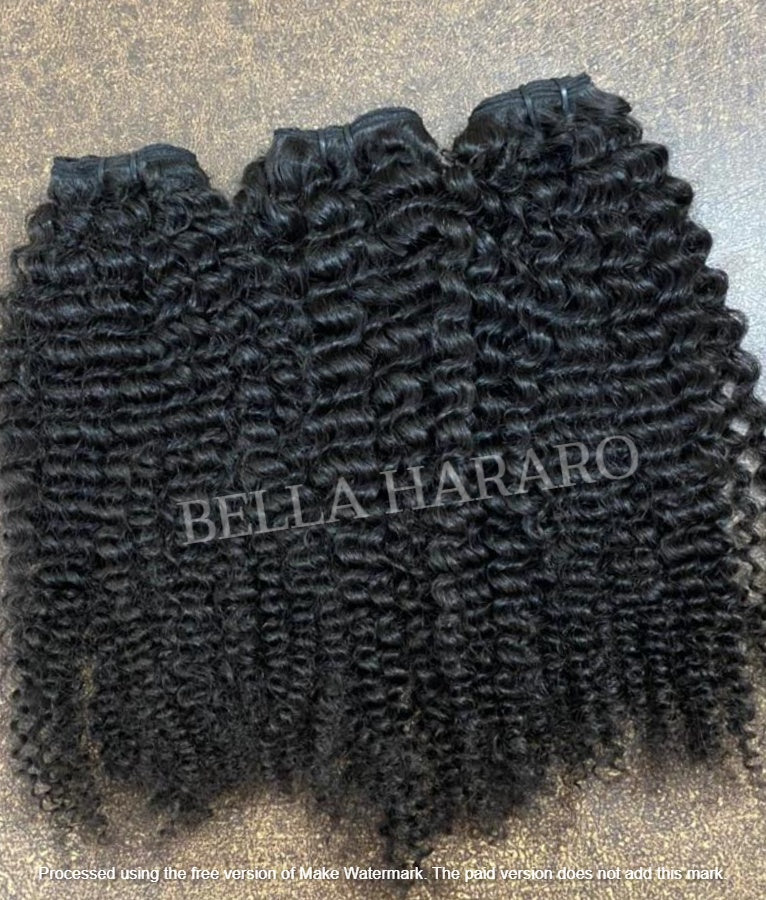 3 Bundle Deal Weft Single Drawn Kinky Curly Human Hair In Natural Color (Pack Of 3 Bundle)