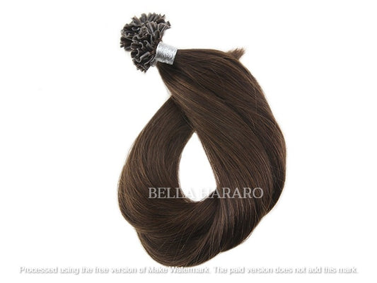 Keratin Fusion Tips Straight Classic U Tip Virgin Raw Unprocessed Temple Human Hair Extensions #4 Brown Color Pack Of 1