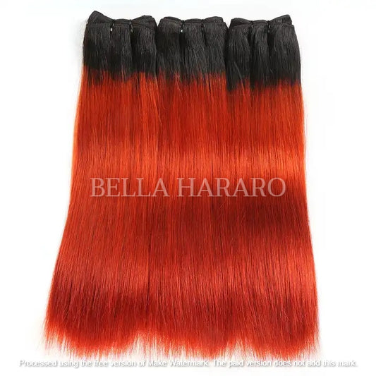 3 Bundle Deal Raw Unprocessed Straight Human Hair In #1B/Red Ombre Color (Pack Of 3 Bundles)