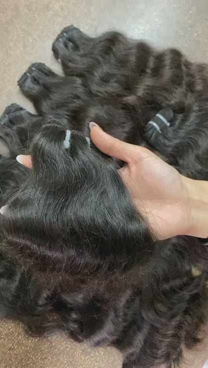 10 Bundle Deal Weft Double Drawn Raw Wavy Human Hair In Natural Black Color (Pack Of 10 Bundles)