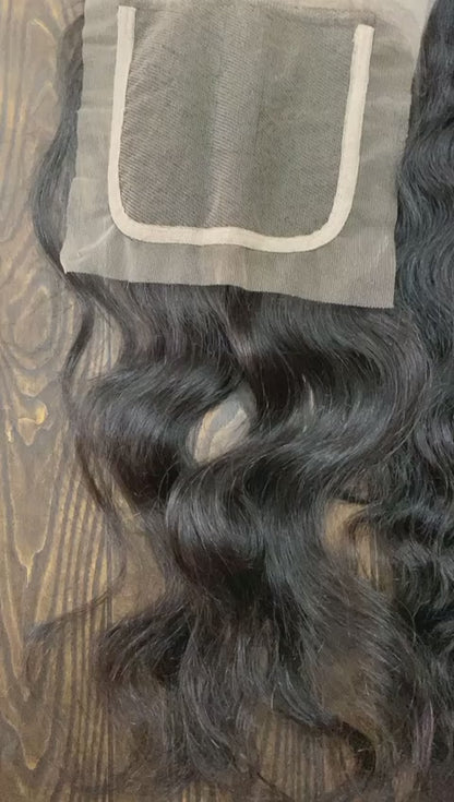 3 Bundle Deal Natural Wavy Hair With Closure Unprocessed Raw Indian Temple Hair In Natural Color (Pack Of 3)