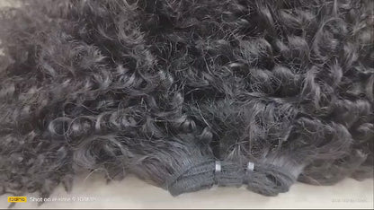 Raw Unprocessed Indian Hair Weft  In Single Drawn Afro Curly Texture  In Natural Black Color (Pack Of 1 Bundle)