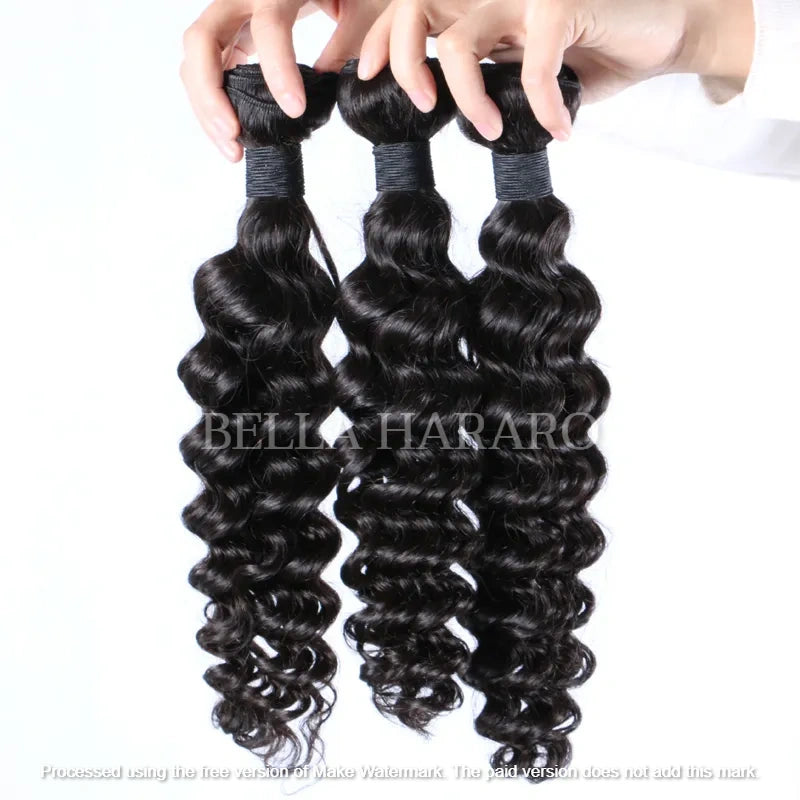 3 Bundle Deal Weft Single Drawn Deep Wave Human Hair In Natural Color (Pack Of 3 Bundle)