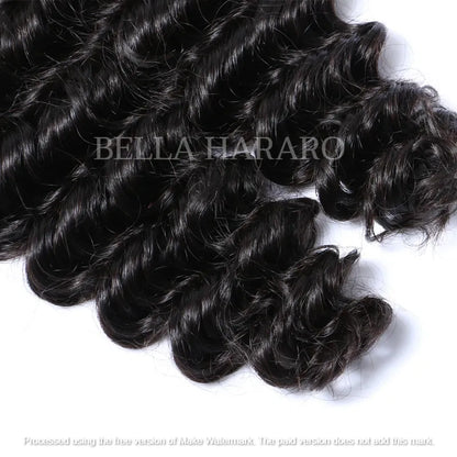 3 Bundle Deal Weft Single Drawn Deep Wave Human Hair In Natural Color (Pack Of 3 Bundle)