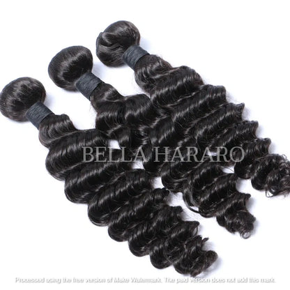 3 Bundle Deal Weft Single Drawn Deep Wave Human Hair In Natural Color (Pack Of 3 Bundle)