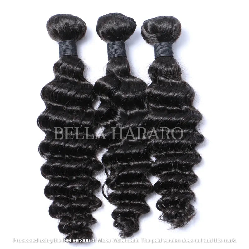 3 Bundle Deal Weft Single Drawn Deep Wave Human Hair In Natural Color (Pack Of 3 Bundle)