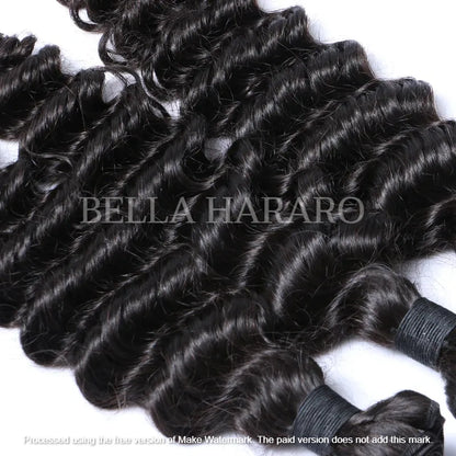 3 Bundle Deal Weft Single Drawn Deep Wave Human Hair In Natural Color (Pack Of 3 Bundle)