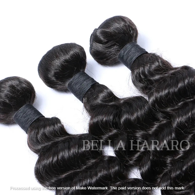 3 Bundle Deal Weft Single Drawn Deep Wave Human Hair In Natural Color (Pack Of 3 Bundle)